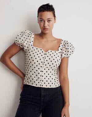 Madewell Polka Dot Embroidered Organza Puff-Sleeve Top
